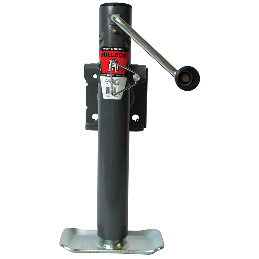 Bulldog Round Trailer Jack, Side Mount, 2,000 lbs. Lift Capacity, Side Wind, Weld-On, 10 in. Travel