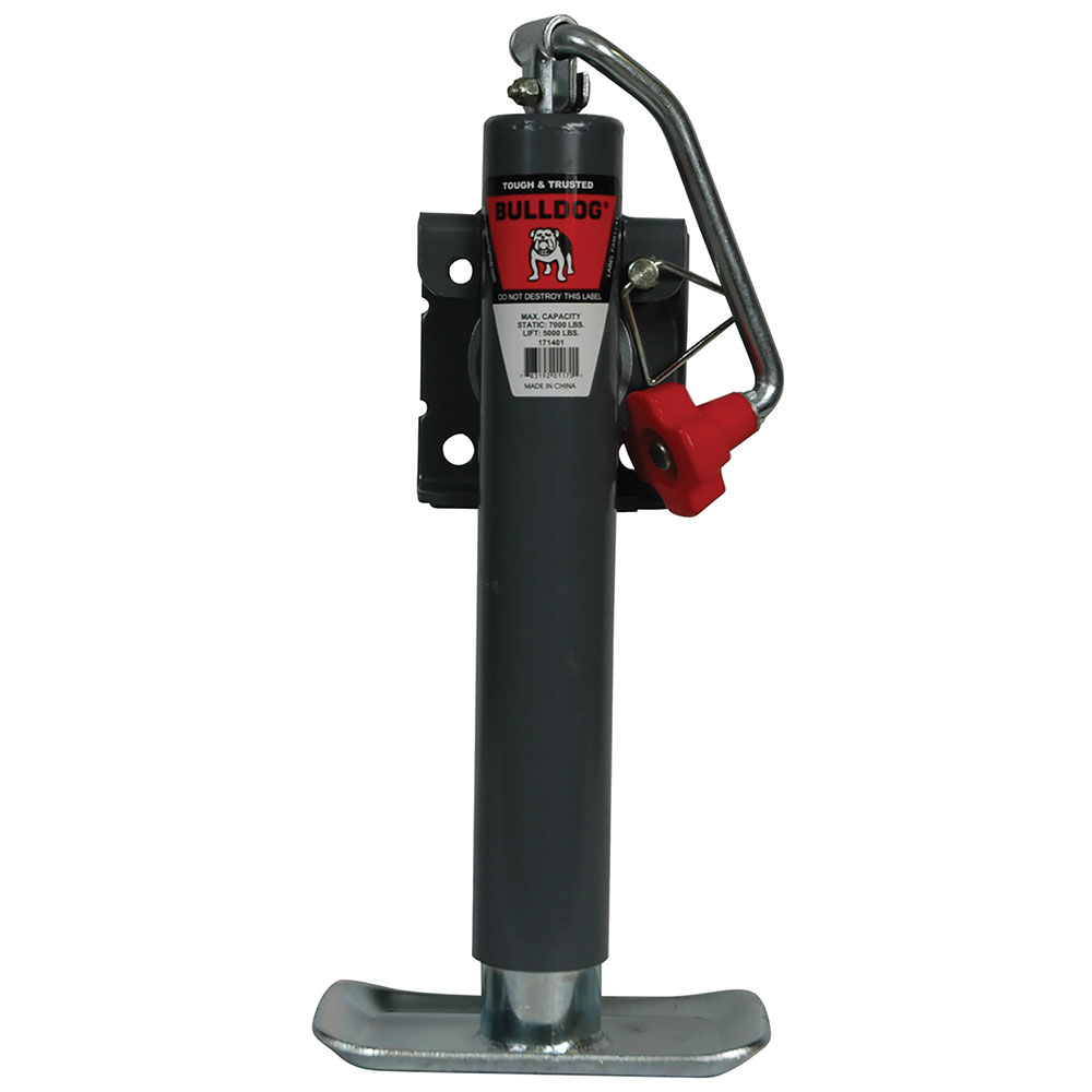 Bulldog Round Trailer Jack, Side Mount, 5,000 lbs. Lift Capacity, Top Wind, Weld-On, 10 in. Travel