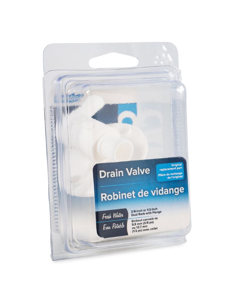 RV Fresh Water Tank Drain Valve 3/8" or 1/2" Barb w/Flange