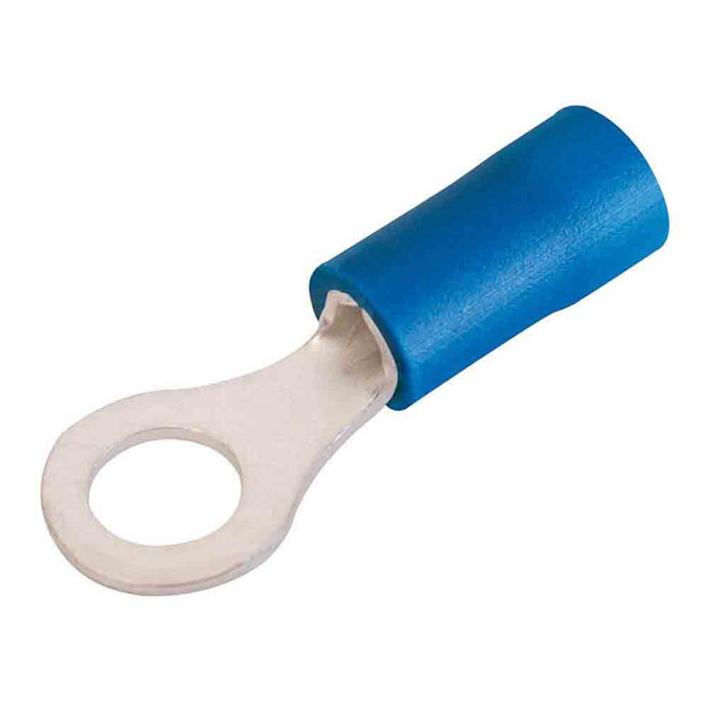 Blue Vinyl-Insulated Butted Seam Ring Terminals - #10 Stud Size, Fits 16-14 Gauge - 100 Pack
