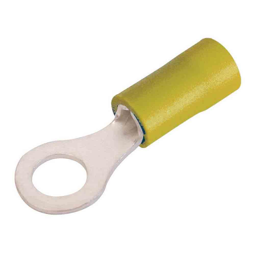 Yellow Vinyl-Insulated Butted Seam Ring Terminals - 5/16 Inch Stud Size, Fits 10-12 Gauge - 100 Pack