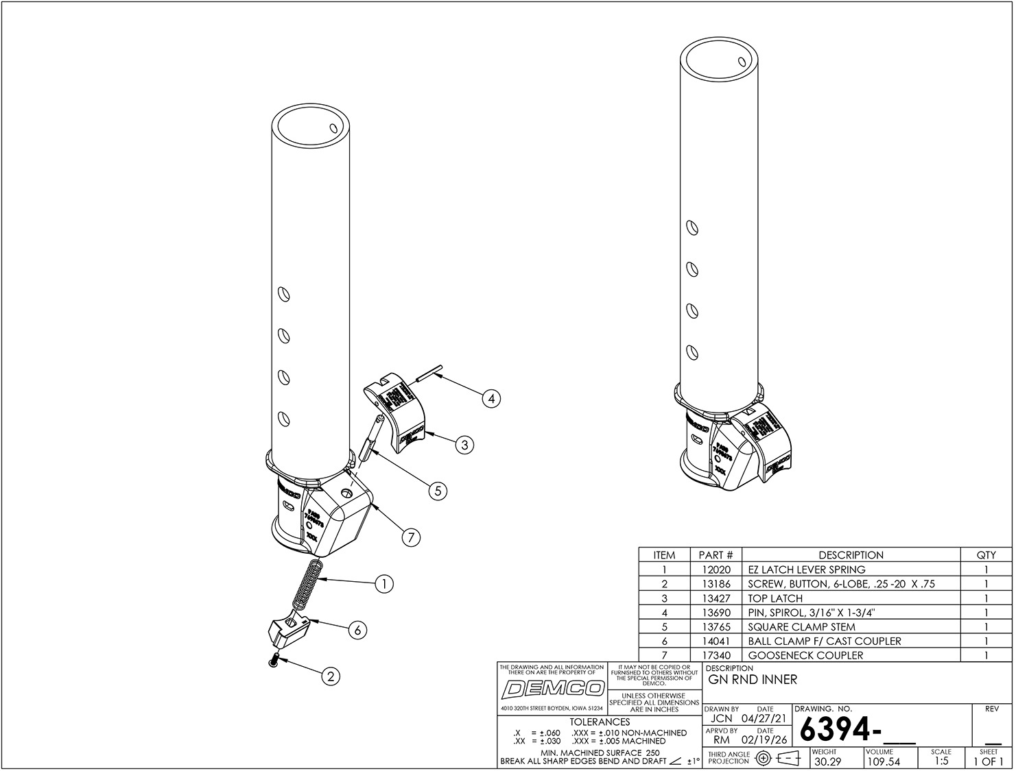 EZ-Latch 30,000 lb. Round Inner Gooseneck Coupler Assembly - 2-5/16" Ball (DM73KV)