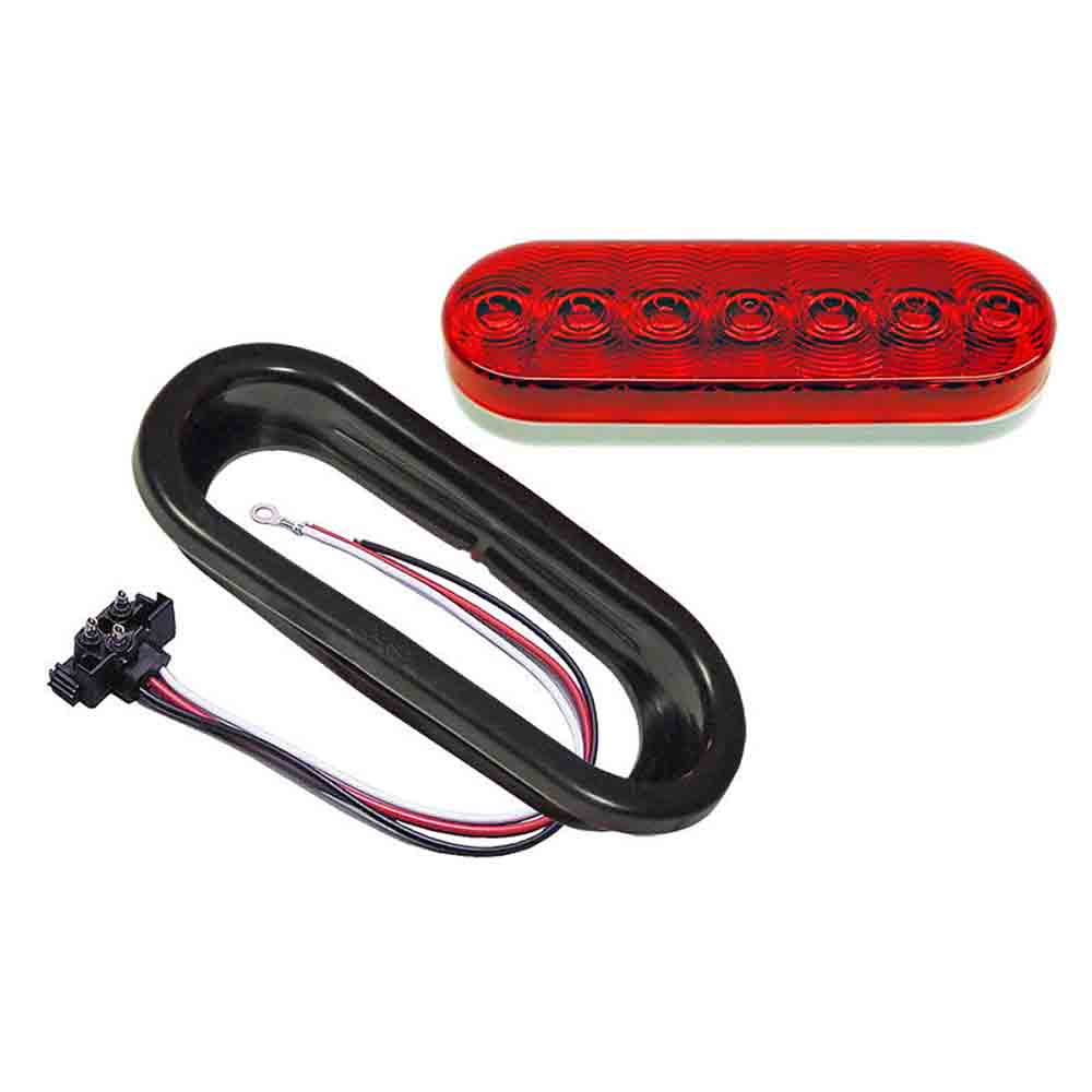 Peterson LED Stop/Turn/Tail, Oval, Grommet-Mount, 6.5X2.25, Red Tail Light Kit with Grommet and Plug
