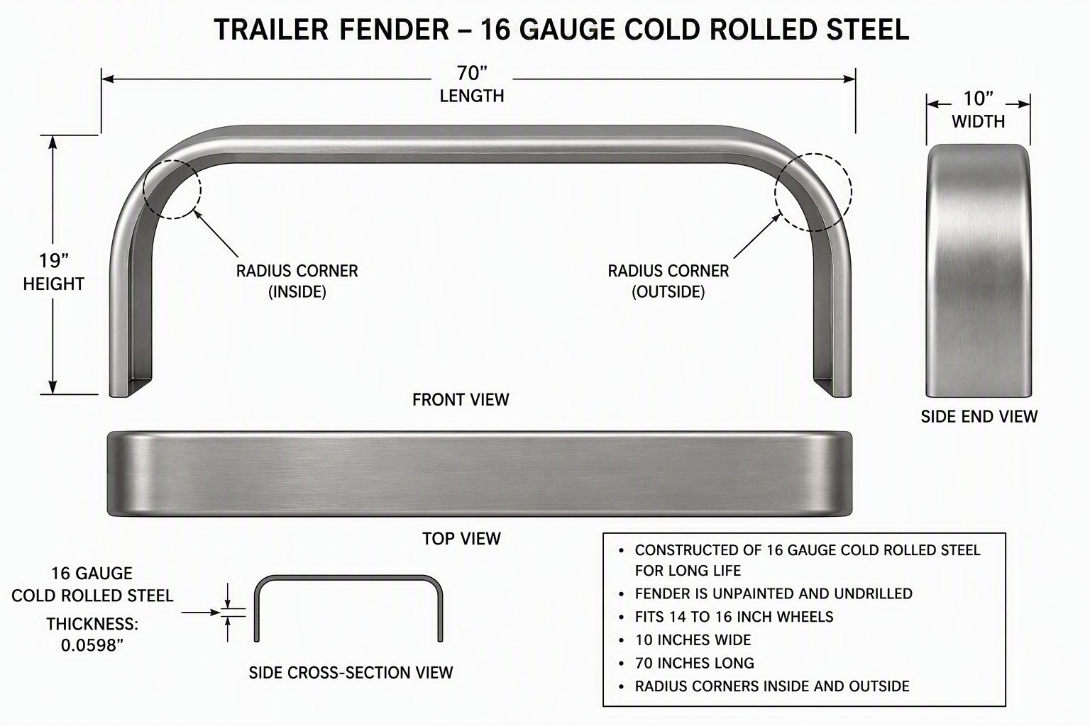 Tandem Trailer Fender Without Valance