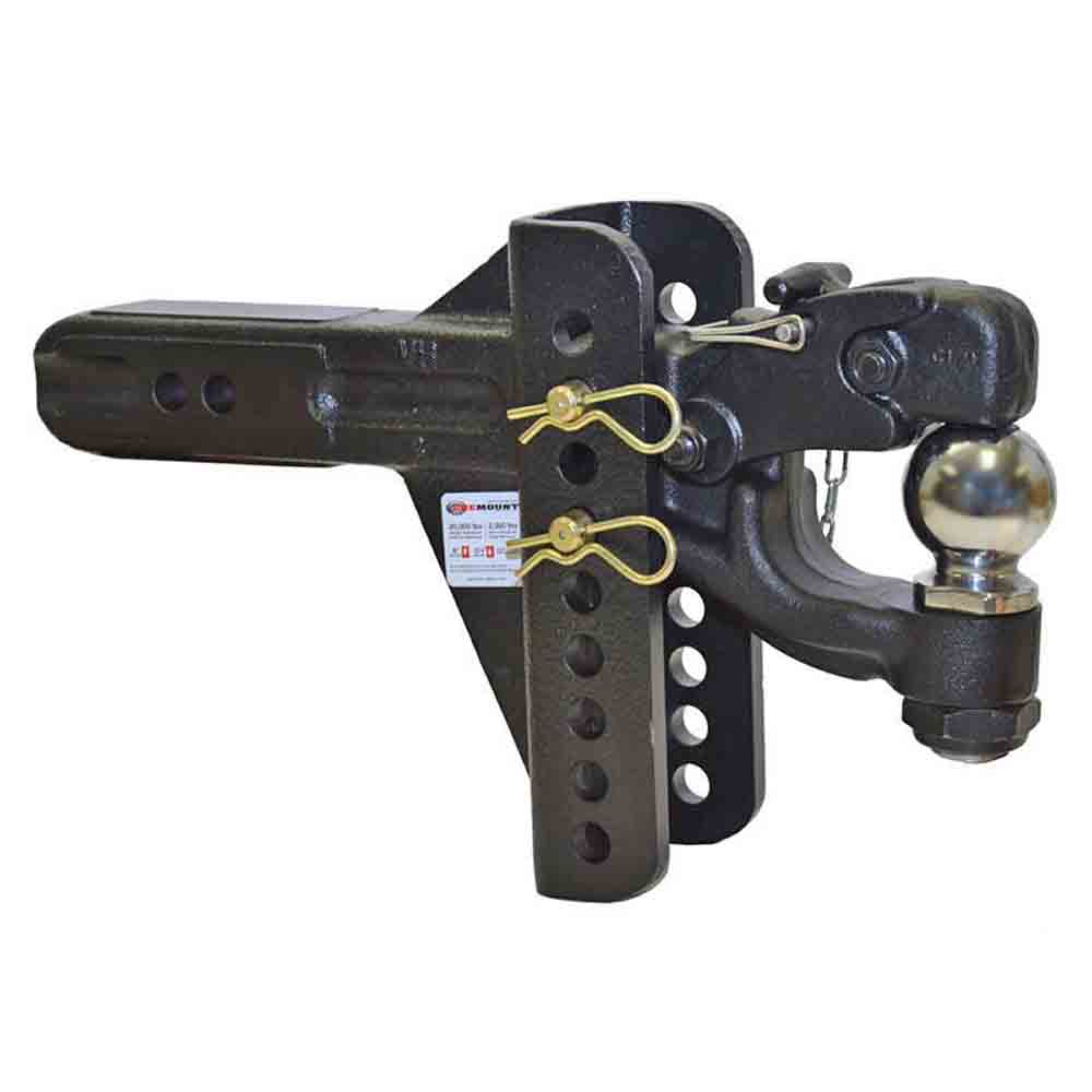OneMount Pintle Hook and 2-5/16 Inch Ball Combo with Adjustable Shank for 2-1/2 Inch Receivers