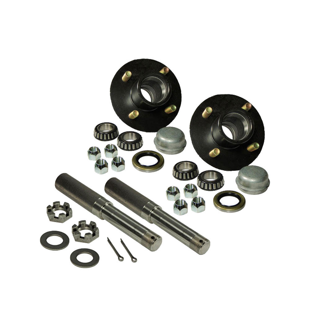 Pre Greased Pair of 4-Bolt on 4 Inch Hub Assemblies with 1-1/16 Inch Straight Spindles & Bearings