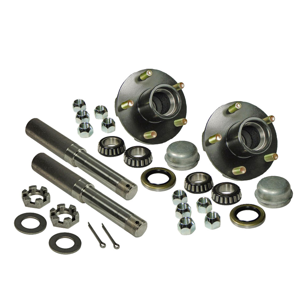 Pre Greased Rigid HItch Pair of 5-Bolt on 4-1/2 Inch Hub Assemblies with 1-1/16 Inch Straight Spindles & Bearings
