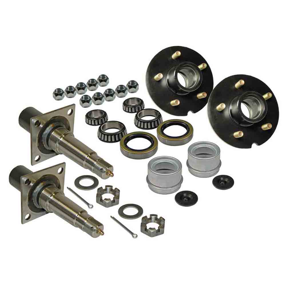 Pair of 5-Bolt on 4-1/2 Inch Hub Assembly - Includes (2) Flanged, 1-3/8 Inch to 1-1/16 Inch Tapered Spindles & Bearings