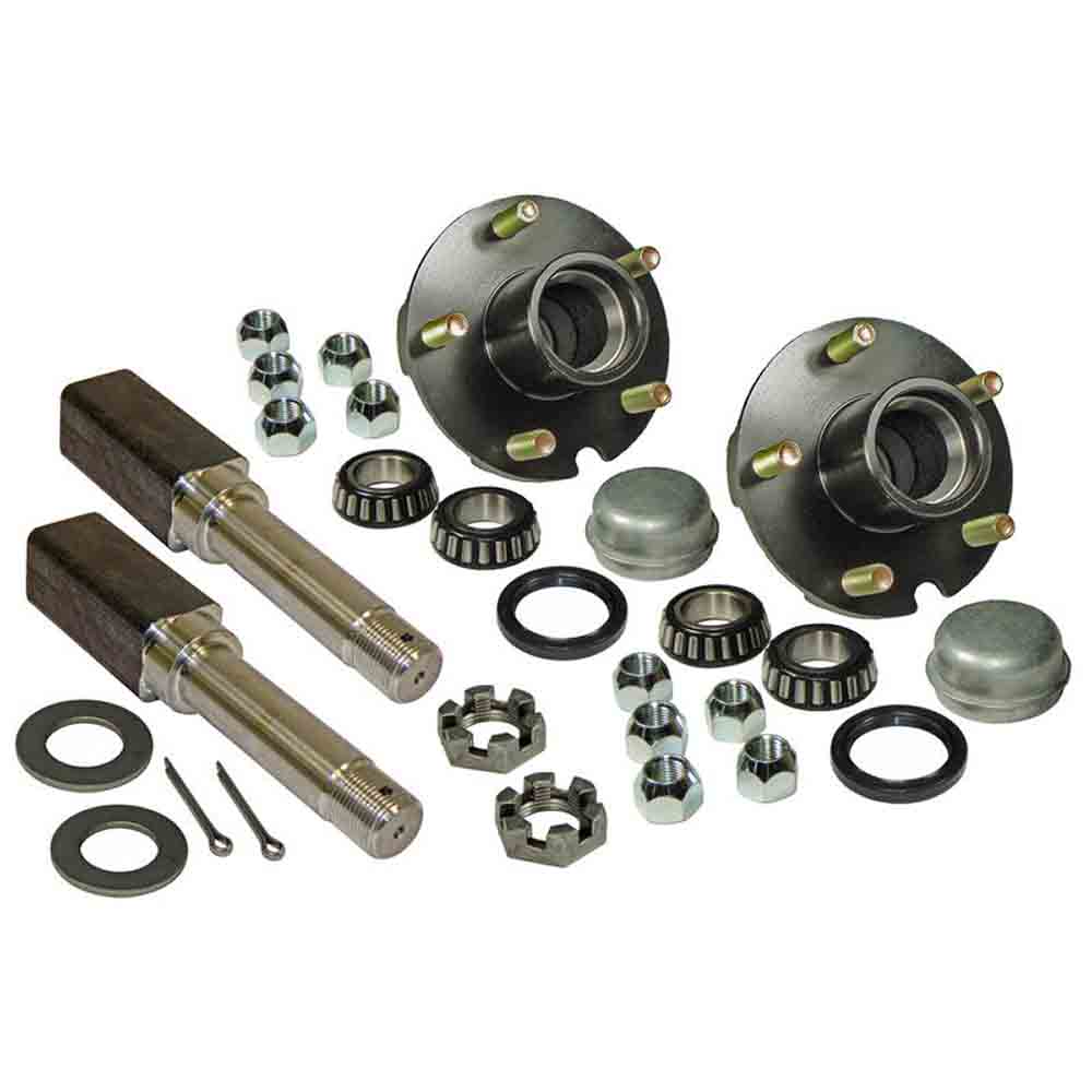 Pre Greased Pair of 5-Bolt On 4-1/2 Inch Hub Assemblies with Square Shaft 1-1/16 Inch Straight Spindles & Bearings - for 2,200 lb Axle
