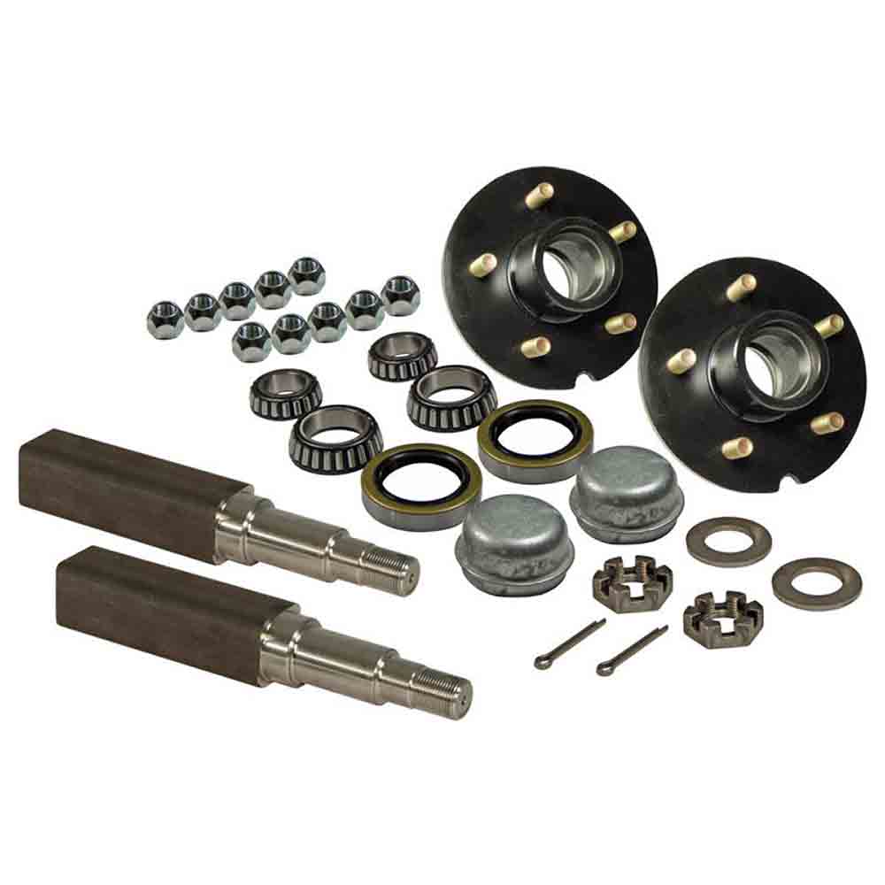 Pair of 5-Bolt on 5 Inch Hub Assembly - Includes (2) Square Stock 1-3/8 Inch To 1-1/16 Inch Tapered Spindles & Bearings