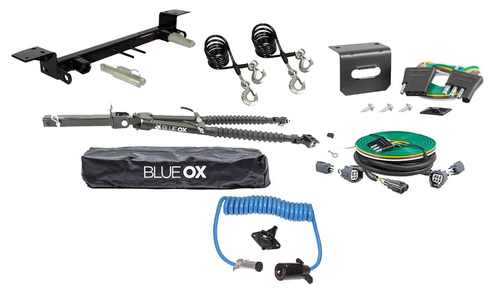 Blue Ox Alpha Tow Bar (8,500 lbs. tow capacity), Light Harness for LED Tail Lights & Baseplate Combo fits Select Ford Bronco (Modular Bumper) (Includes ACC, Shutters, & Turbo) & Ford Bronco (Standard Bumper With D-Rings) (Includes ACC, Shutters, & Turbo)