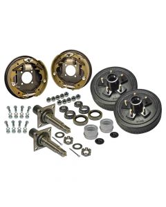 Pair of 5-Bolt on 4-1/2 Inch Hub-Drum Assembly - Includes (2) Flanged, 1-3/8 Inch to 1-1/16 Inch Tapered Spindles & Bearings With Hydraulic Brakes