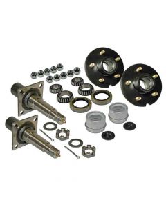 Pair Of 5-Bolt On 5 Inch Hub Assembly - Includes (2) Flanged 1-3/8 Inch to 1-1/16 Inch Tapered Spindles & Bearings