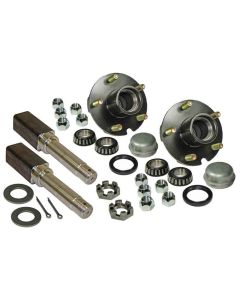 Pre Greased Pair of 5-Bolt On 4-1/2 Inch Hub Assemblies with Square Shaft 1-1/16 Inch Straight Spindles & Bearings - for 2,200 lb Axle 