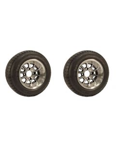 Pair of Aluminum Golf Cart 10 Spoke Wheels, 205/50-10 GreenSaver Plus G/T Tire Kit - Includes Center Hub Caps and Lug Nuts