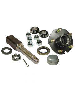 Single - 5-Bolt on 4-1/2 Inch Hub Assembly with Square Shaft 1 Inch Straight Spindle & Bearings