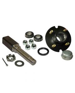 Single - 4-Bolt on 4 Inch Hub Assembly with Square Shaft 1-1/16 Inch Straight Spindle & Bearings