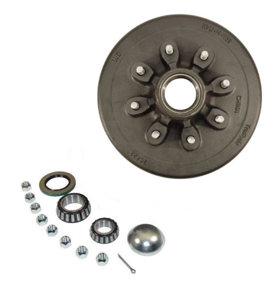 Trailer Hub Drum Assembly 8 On 6-1/2" Bolt Circle, 3,500lb Capacity For 1-3/4" To 1-1/4" Tapered Spindle W/ 2.25 I.D. Grease Seal (HD-1208-25-A)