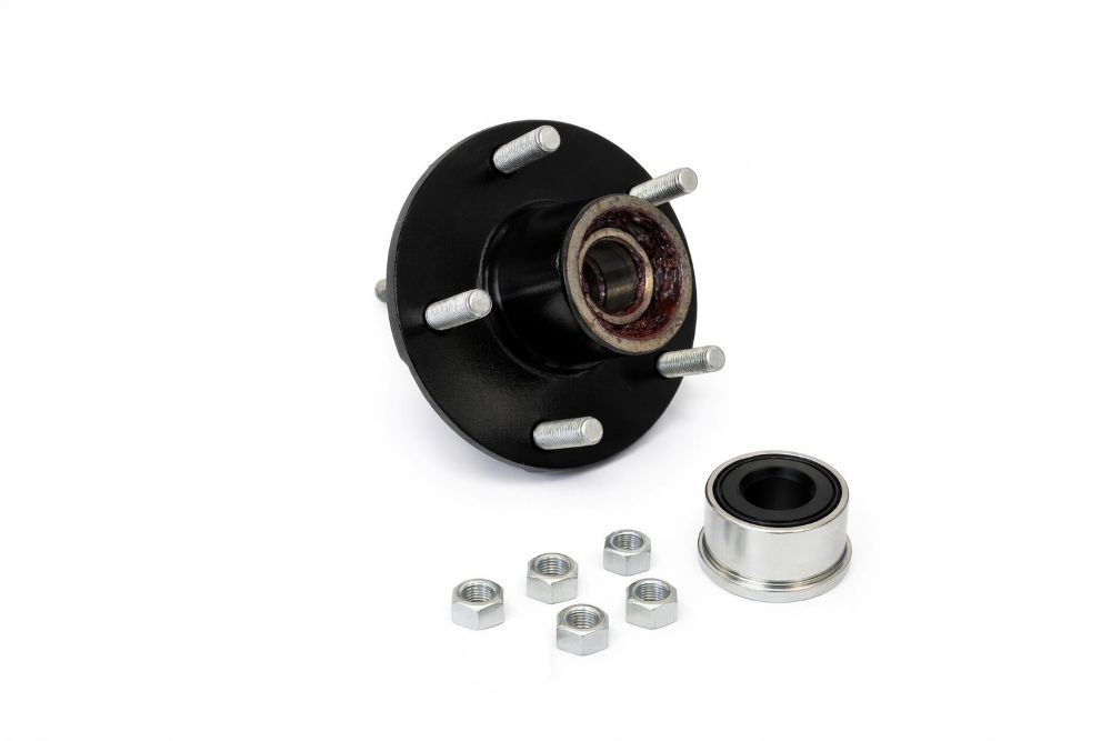 TruRyde Pre-Greased 5 Bolt on 4.50" Idler Hub Kit, 2,500 lb. Axles, with Bearings, Lug Nuts & Dust Cap, Including 3 Inch Rigid Hitch Decal, PP-RVIK-2PG