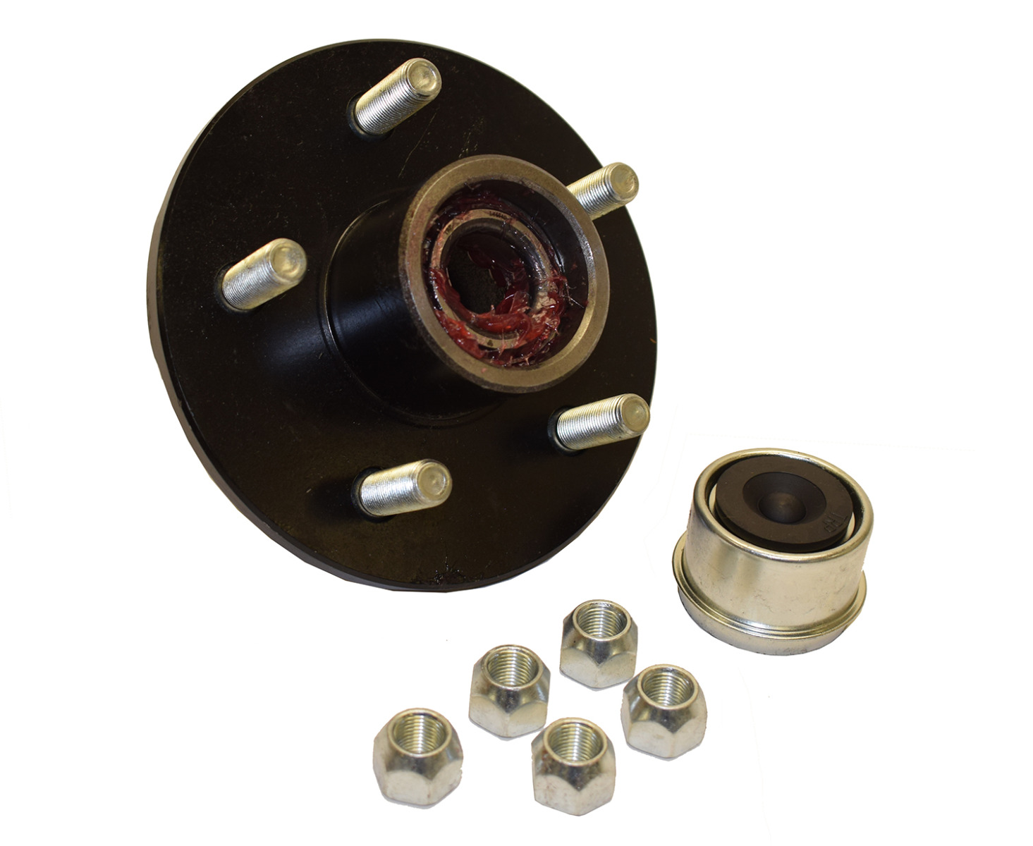 Pre-Grease-Packed Trailer Hub Assembly - 5 On 4-1/2" Bolt Circle, 1,750 lbs. Capacity For 1-3/8" To 1-1/16" tapered spindles