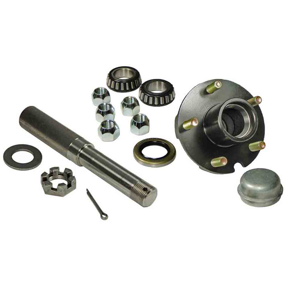 Single - 5-Bolt on 4-1/2 Inch Hub Assembly with 1 Inch Straight Spindle & Bearings