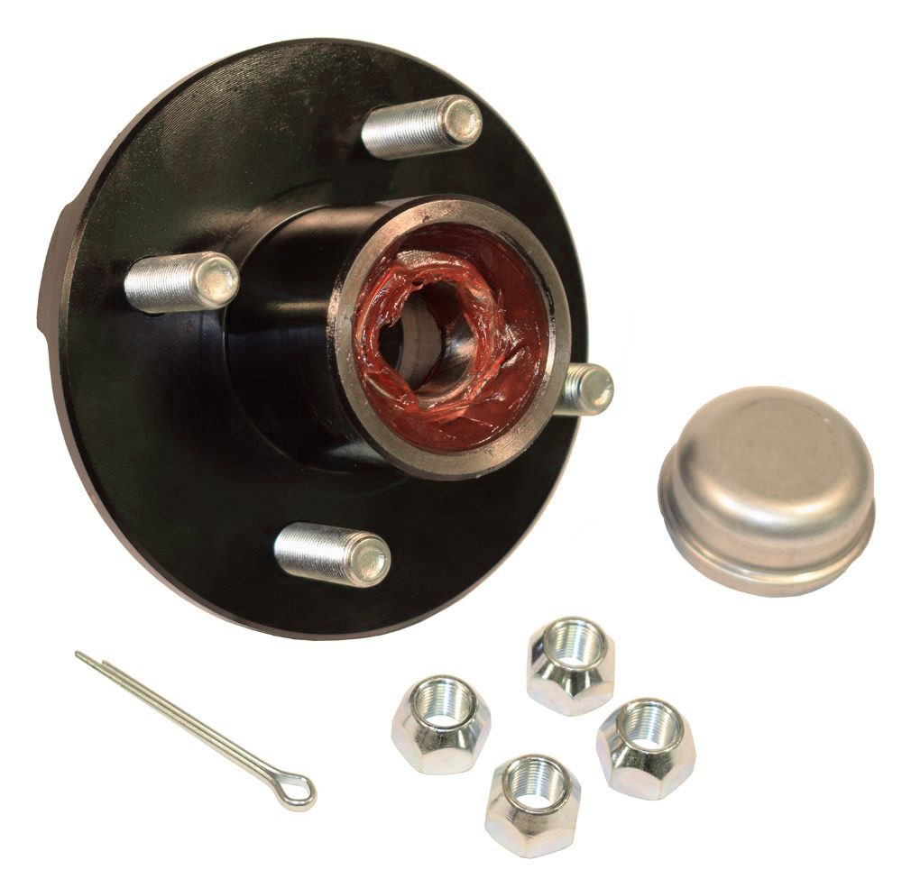 Pre-Grease-Packed Trailer Hub Assembly - 4 On 4" Bolt Circle, 1,250lb Capacity For 1" Straight Spindles