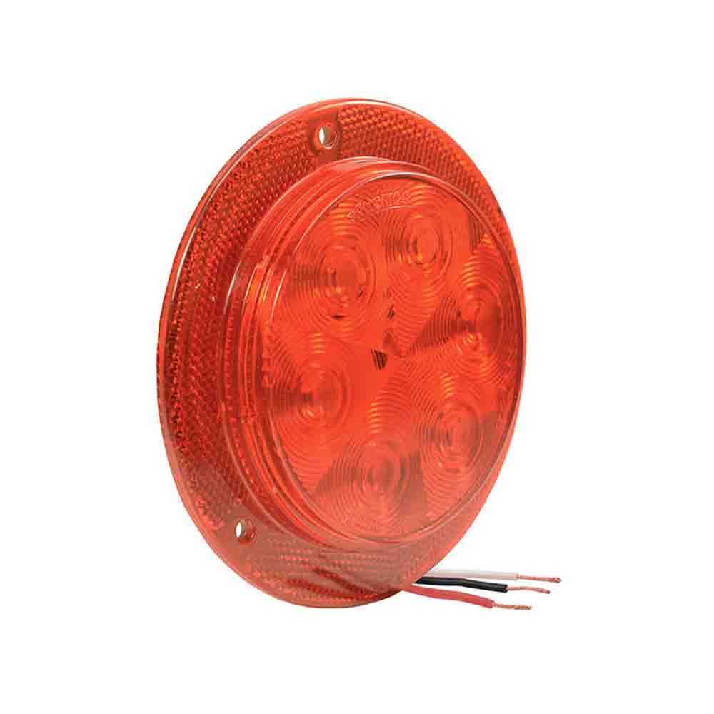 Sealed Stop/Turn/Tail Light with Reflex Flange - 4 Inch Round - Red Lens