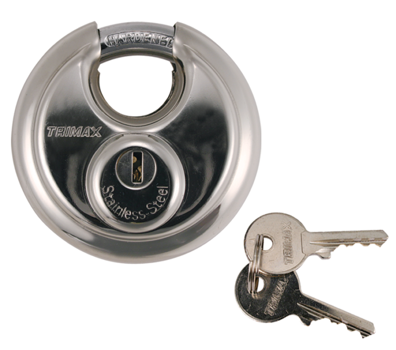 Trimax Disc Padlock - Stainless Steel, 70mm Round, 10mm Shackle